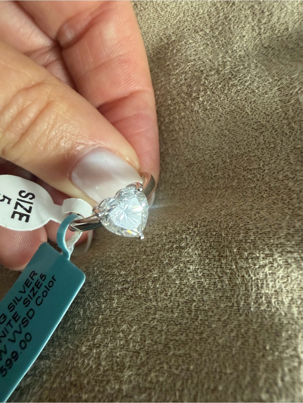 Sterling Silver Heart-Cut  Moissanite Ring